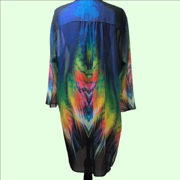 Serengeti sheer, long sleeved, multi color dress. Size XL. - Picture 5 of 9